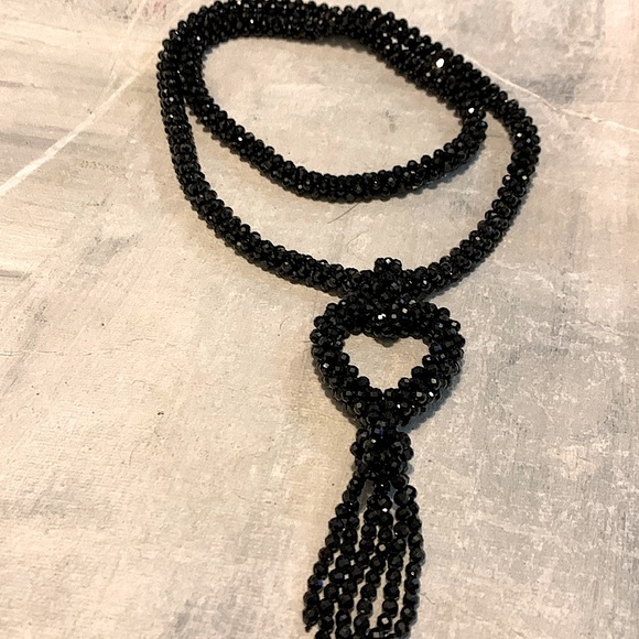 Black Spinel Faceted Round Knotted Necklace Black. Approx 30"With Pendant - Picture 8 of 9
